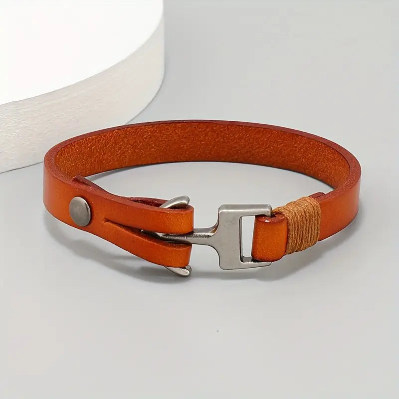 Vintage Leather Marine Anchor Buckle Men's Bracelet